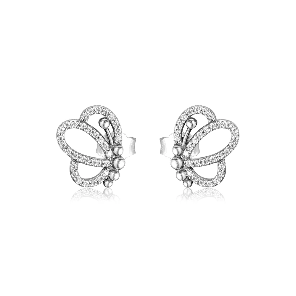 

CKK Earring Butterfly Outlines Stud Earrings Sterling Silver Jewelry 100% 925 Silver for Women Brincos Oorbellen Pendientes