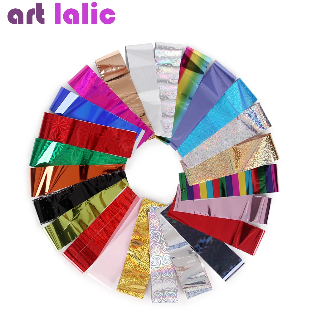 

50Pcs Nail Foil Holographic Shimmer 25*4.5cm Transfer Paper Sticker Design for Nails Wraps Decals Nail Art Decorations