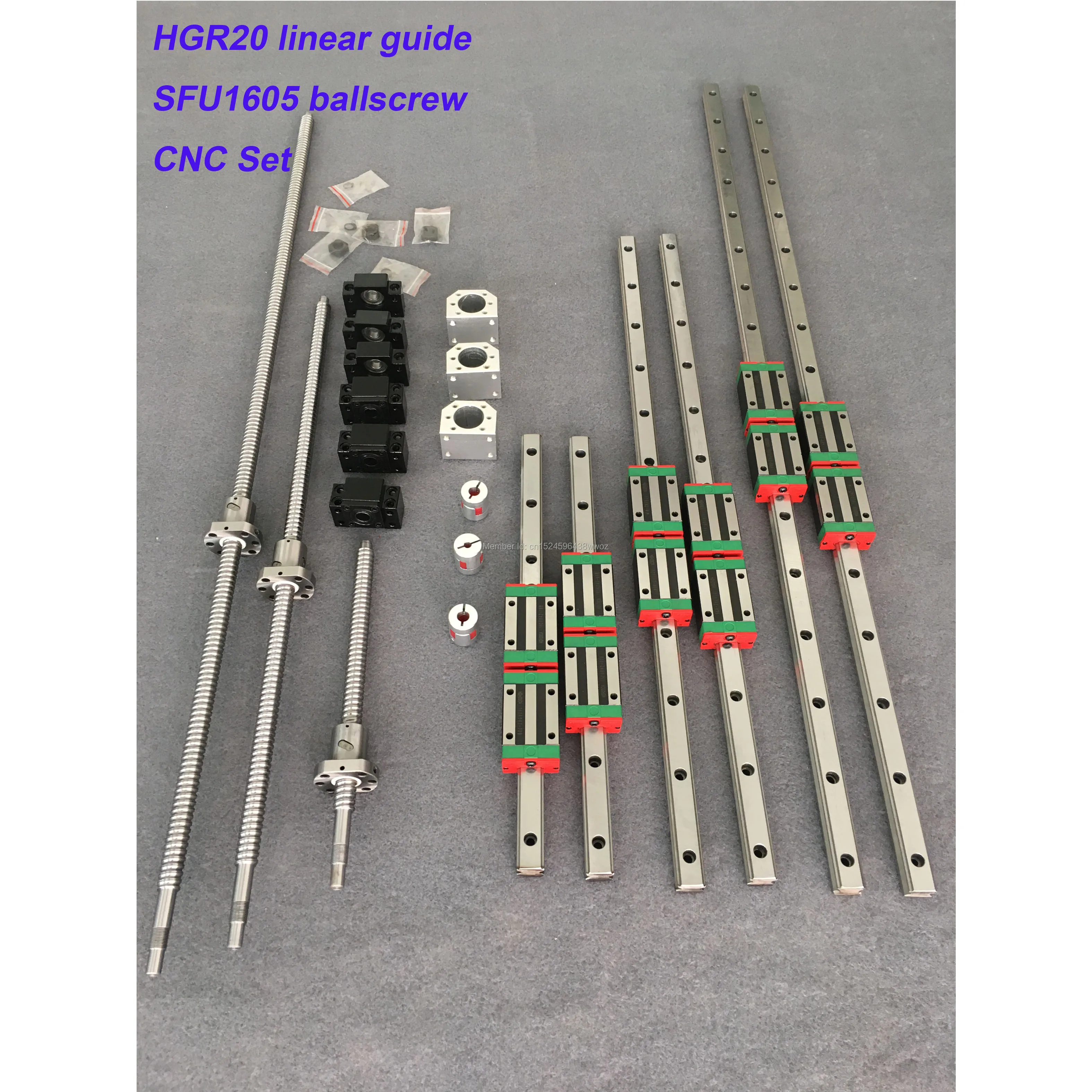 

3sets Square Linear guide sets 400/700/1000mm + 3pcs Ballscrew 1605 - 400/700/1000mm with Nut + 3set BK/B12 + Coupling for CNC