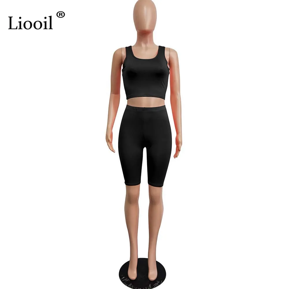 Liooil неоновый зеленый облегающий комплект из 2 предметов, женские обтягивающие наряды, спортивные костюмы, сексуальный топ на бретелях и байкерские шорты, летний комплект для активного отдыха