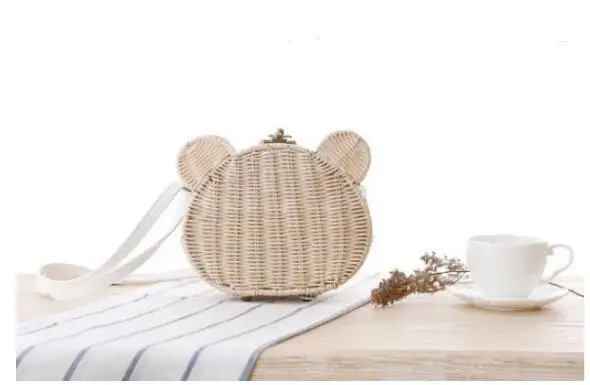 2 шт. модная сумка из ротанга Rilakkuma легкая в форме головы медведя соломенная