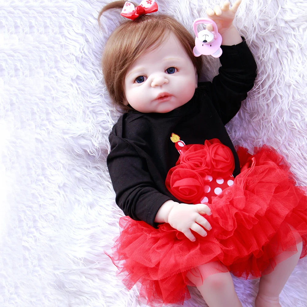 

Real full silicone reborn baby dolls 23"57cm girl body princess dolls gift for child Bebes reborn com corpo de silicone menina
