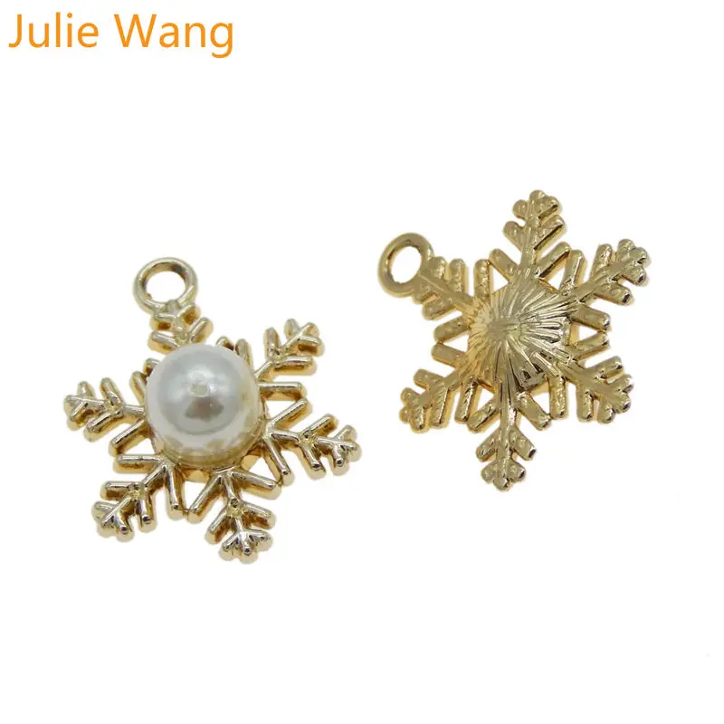 Julie Wang 8 шт. сплав Золотые снежинки CCB жемчужные подвески для ожерелье с кулоном