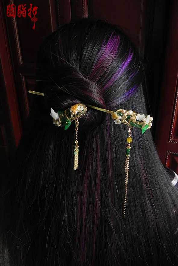 Зеленый бамбуковый Jadite палочка для волос tassel Hanfu костюм заколка аксессуары