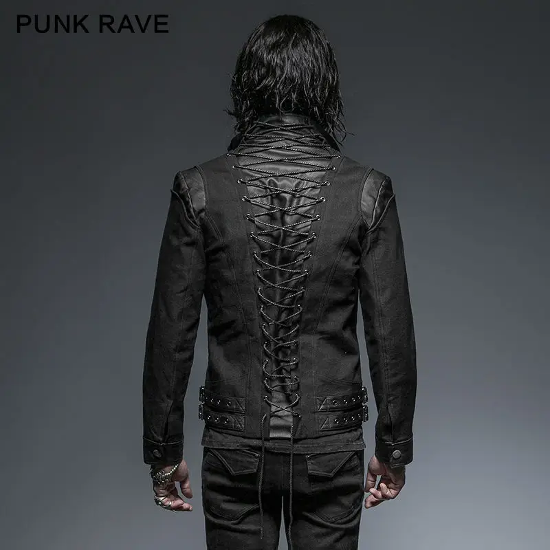 Панк рок Модные крутые мужские готические пальто куртка черный ретро Клубные