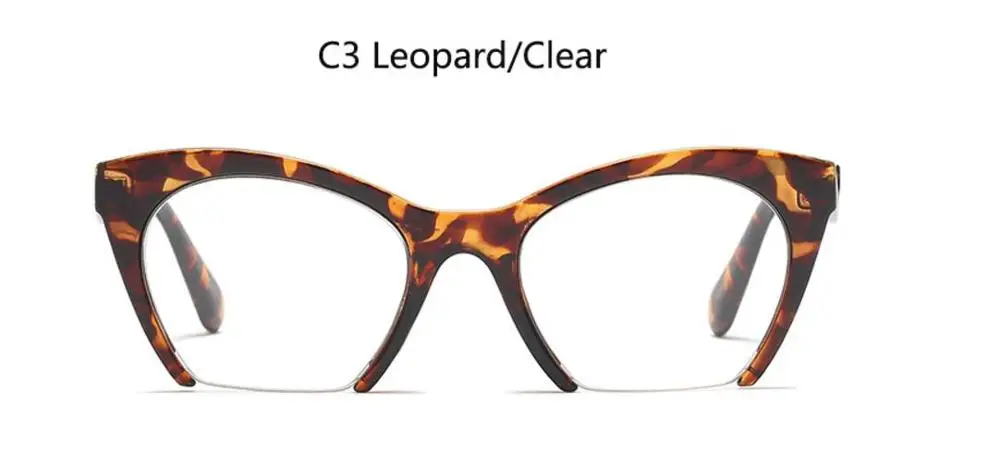 c3 leopard clear Винтажные очки "кошачий глаз", прозрачные линзы, Ретро стиль, 60 s, женская черная оправа, полуоправы, прозрачные очки "кошачий глаз", известный бренд, дизайнер - Цвет оправы: c3 leopard clear
