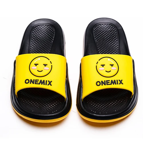 smile-1560 ONEMIX; коллекция года; сезон лето; тапочки унисекс; мужские пляжные сандалии с граффити; женская обувь на плоской подошве для дома и улицы - Цвет: smile-1560