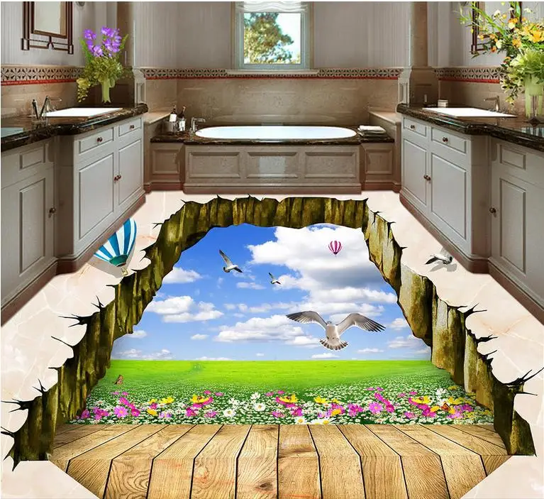 3d stereoscopic wallpaper flooring custom waterproof bathroom floor marble photo | Обустройство дома