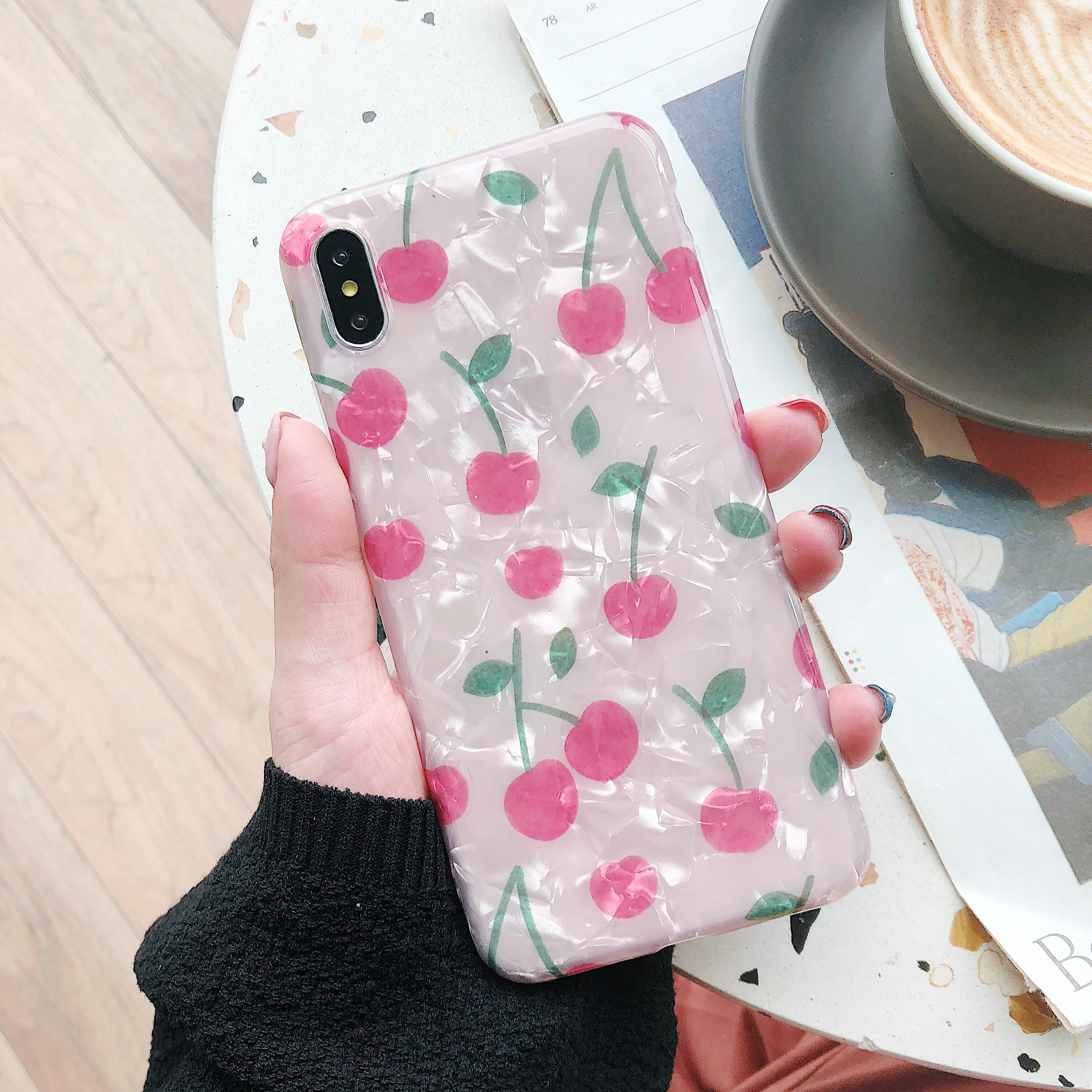 Модный милый блестящий чехол для телефона с розовой вишней iPhone XS Max XR X 8 7 6s 6 Plus