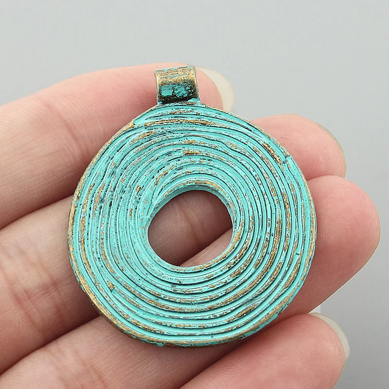 

3pcs Verdigris Patina/Ancient Greek Bronze Spiral Swirl Oval Charms Pendants for Necklace Jewelry DIY Findings 44.8*36mm