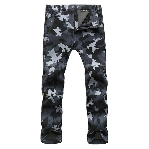 Men grey camo Женские и мужские флисовые штаны из горной кожи, водонепроницаемые теплые ветрозащитные штаны для рыбалки, кемпинга, походов, катания на лыжах, брендовые штаны VA281 - Цвет: Men grey camo