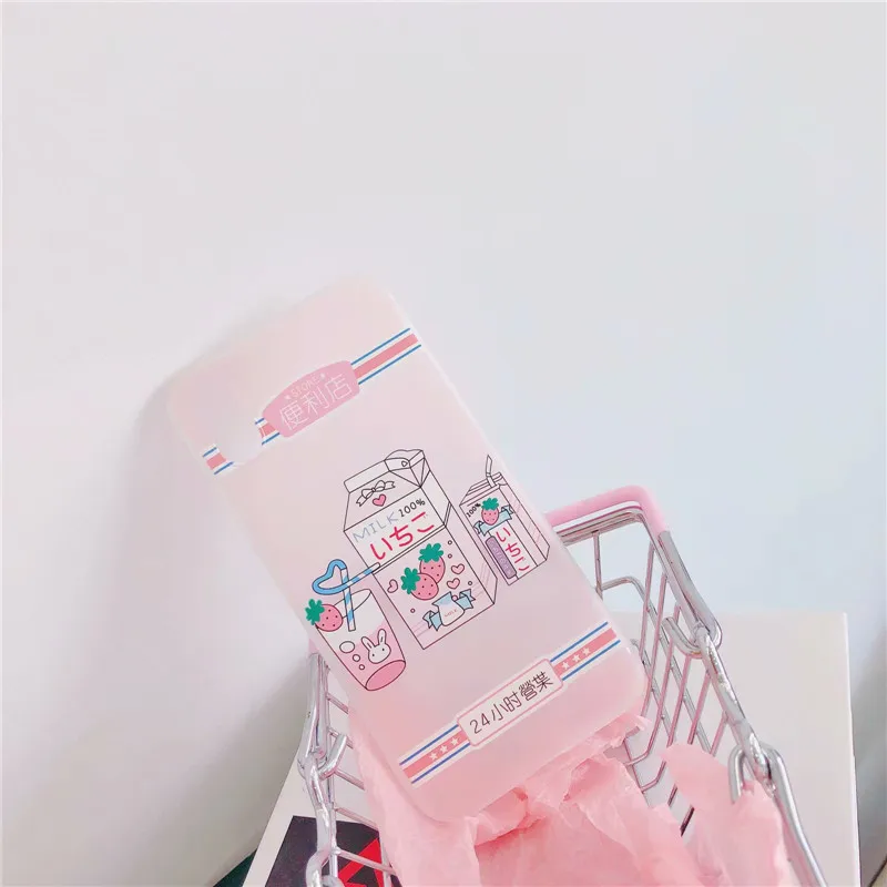 3D Cartoon Strawberry Milk Girl Silicon case for iPhone X 6 7 8 6s plus Kawaii Milky TPU Back Cover phone cases |
