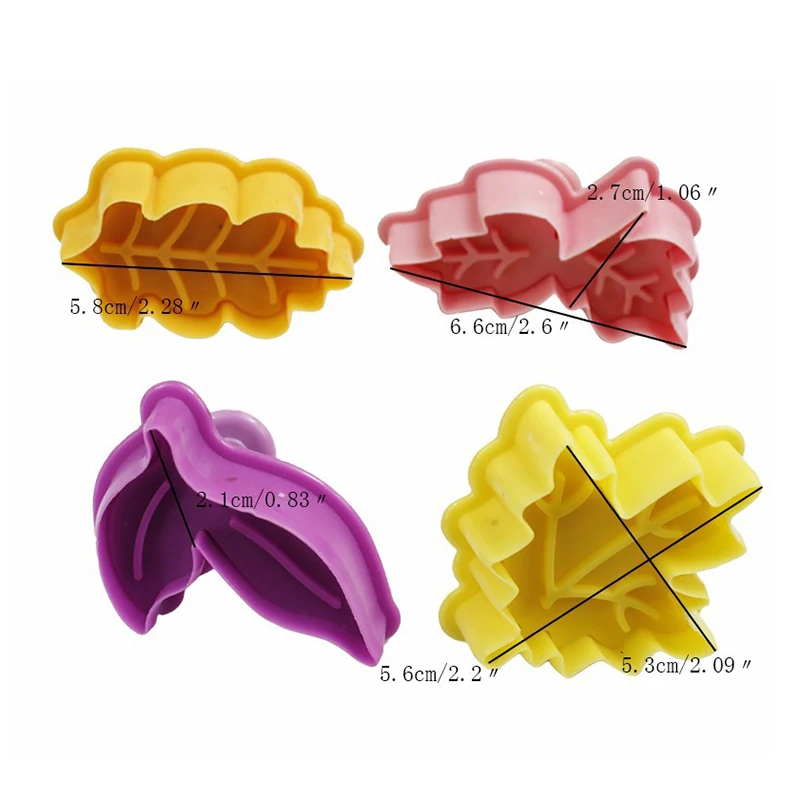 4 Pcs/Set Plastic Leaf Tree Leaves Cookie Biscuit Cutter Mold DIY Spring Plunger Mould Baking Decorating Tools Gadgets | Дом и сад