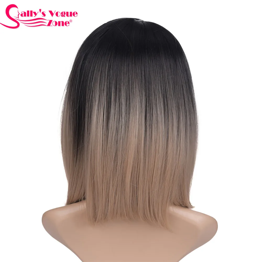 Sallyhair средняя часть 12 дюймов японское высокотемпературное Волокно синтетический короткий Омбре черный темный блондин Цвет боб парик для женщин - Цвет: 1B/27HL