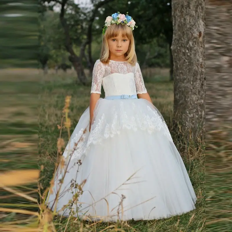 

Lace Flower Girl Dresses Tulle Ball Gown first communion dresses for girls Formal Occasion Pageant Gowns Custom Made