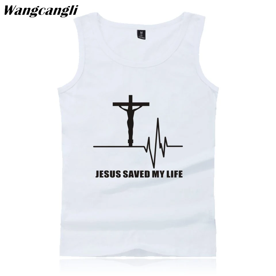 Wangcangli print Jesus Saved My Life New Song DNA with O-neck sleeveless cotton bodybuilding tank top in summer size xxs - 4xl | Мужская