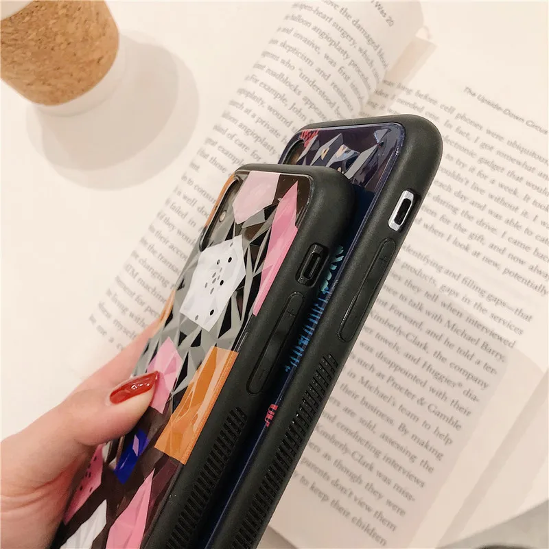 interesting diamond pattern irregularity square black phone Case For Apple iphone 6 6s 7 8 Plus X XS XR MAX epoxy case |