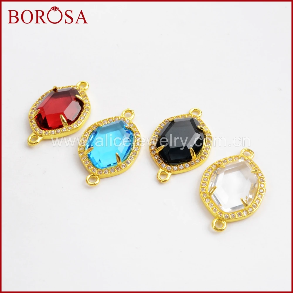 BOROSA 10/15 шт модные микро Стразы CZ граненый камень золотые соединители двойные