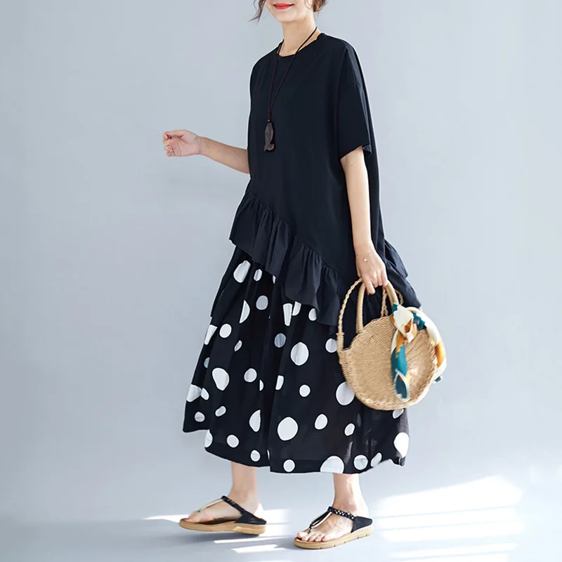 Johnature 2019 летняя женская одежда неправильного размера плюс Лоскутные Длинные Топы