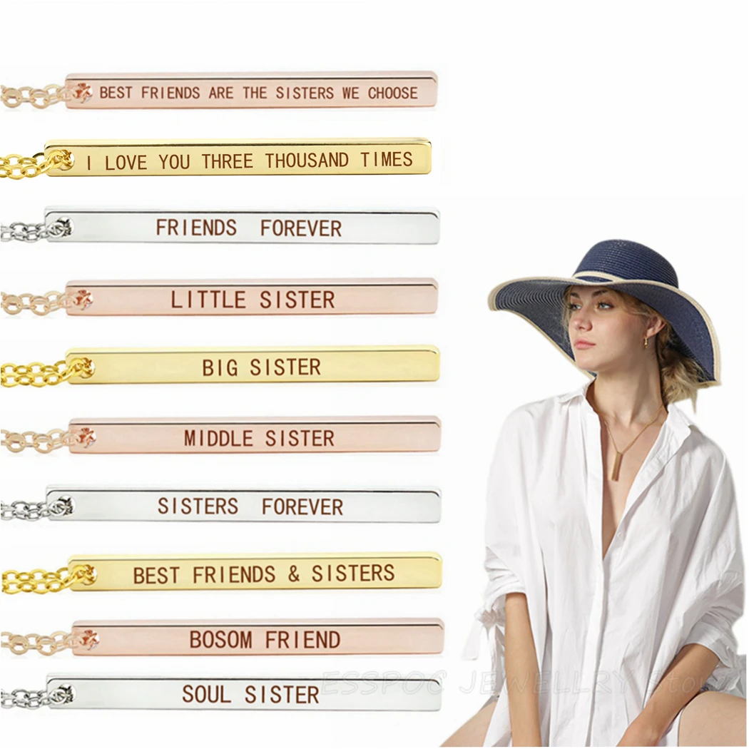 Ожерелье с надписью Best Friends кулон в виде вертикальной планки гравировкой Soul Sister
