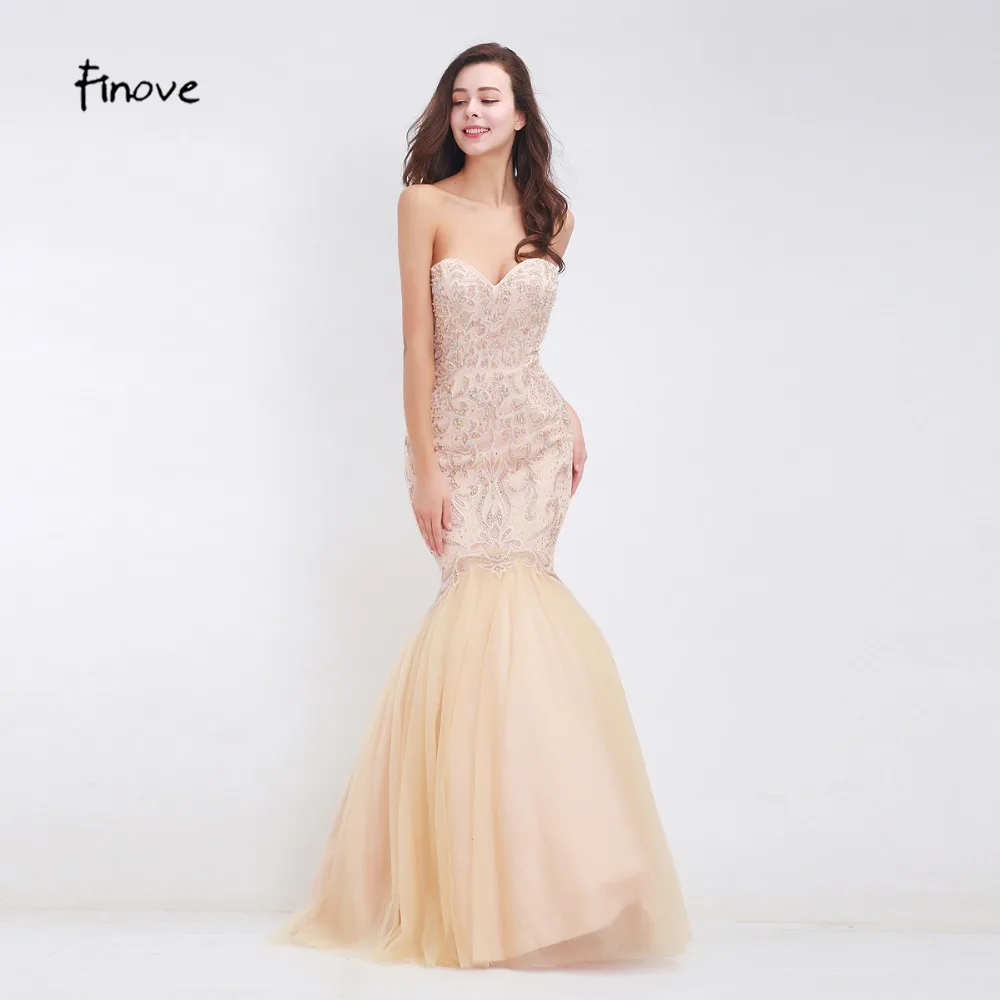 Женское вечернее платье Finove длинное Русалочка без бретелек с бусинами 2020|mermaid