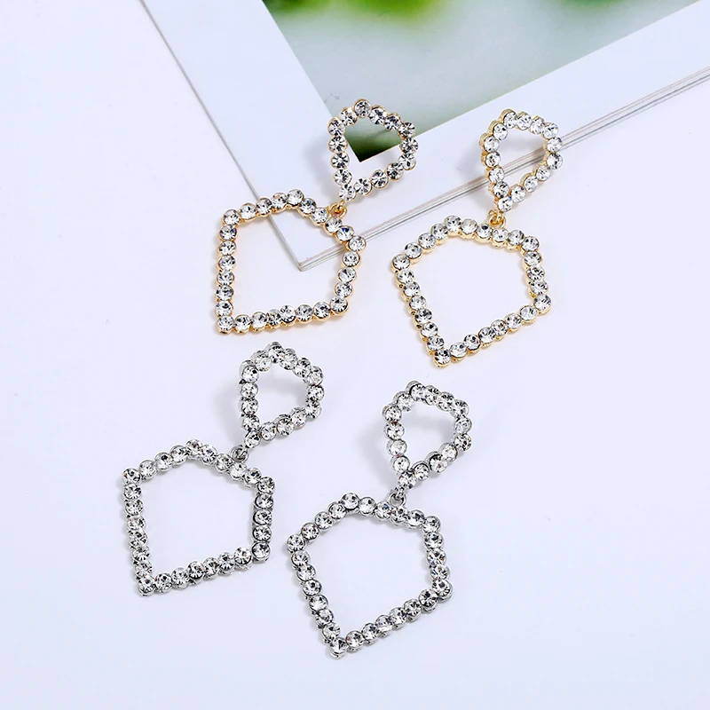 Simple Big Square Shape Hollow out Dangle Earrings Full Rhinestones Crystal for Women Valentine's Day Gift Jewelry | Украшения и