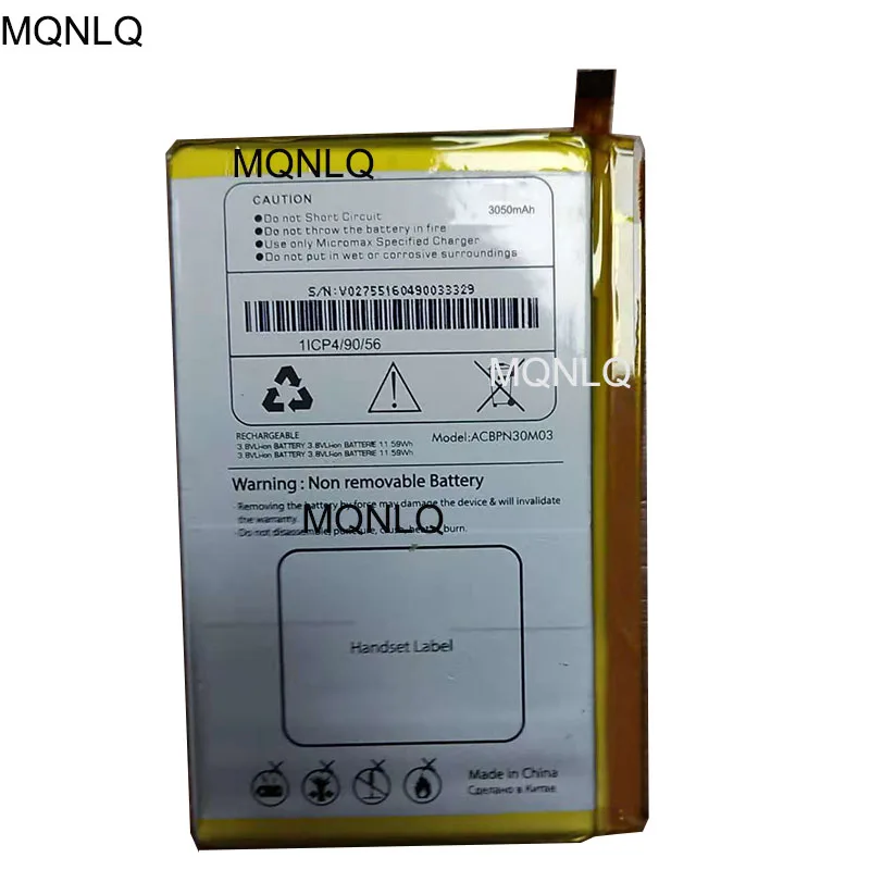 

3050mAh/11.59Wh 3.8V ACBPN30M03 Battery For MicroMax ACBPN30M03 Handset phone Built-in Li-ion bateria Li-Polymer Batterie