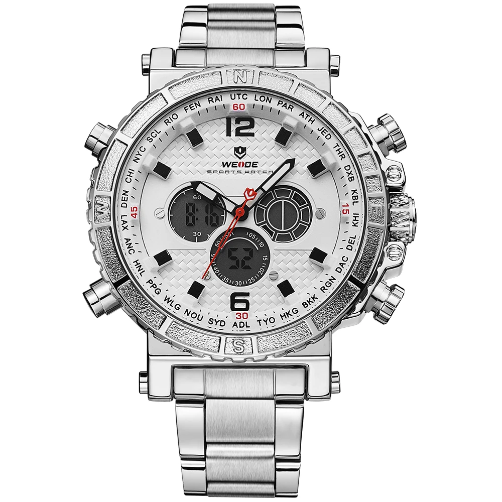 WEIDE мужской роскошный бренд часов спортивные цифровые часы из нержавеющей стали Кварцевые часы аналоговые автоматические часы