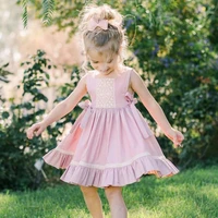 2019 summer toddler girl dresses cotton pink sleeveless square collar lace spliced princess dress high quality kids dress 1 4yrs