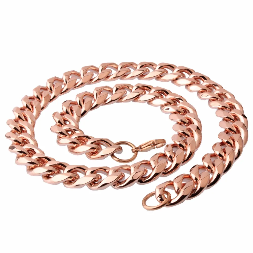 15/17/19mm Wide Stainless Steel Curb Cuban Necklace for Mens Boys Rose Gold Chain 7-40&quot Fashion Jewelry | Украшения и