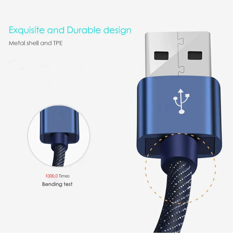 Suptec Micro USB кабель для Samsung S7/S6/S5 Xiaomi Huawei LG Android Phone деним Плетеный золото- покрытием быстрой зарядки Зарядное устройство Шнур