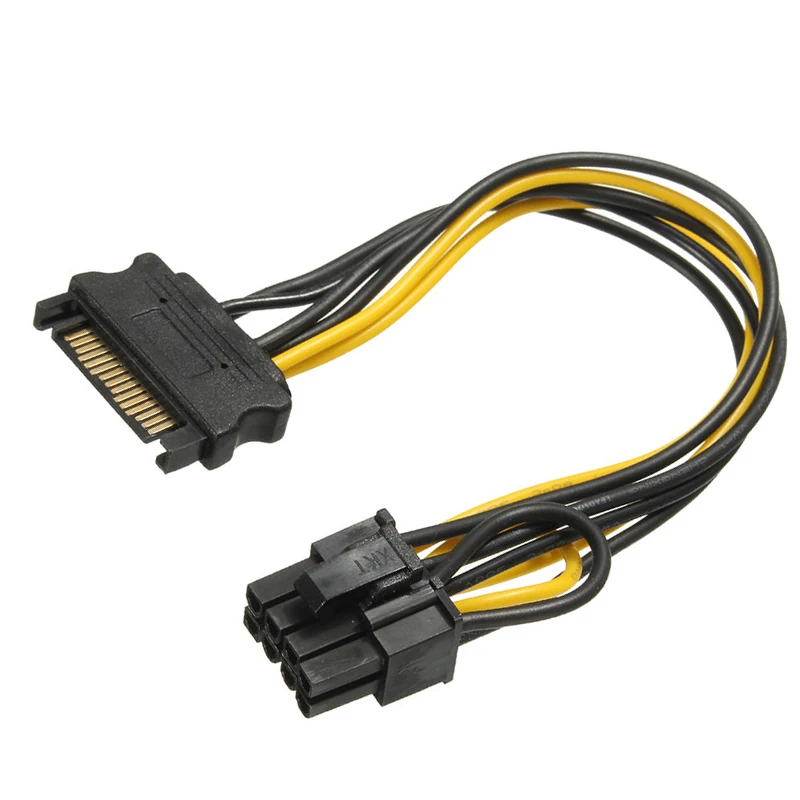 5 шт./лот 15-контактный SATA штекер к 8-контактному (6 + 2) PCI-E кабель питания 20 см до