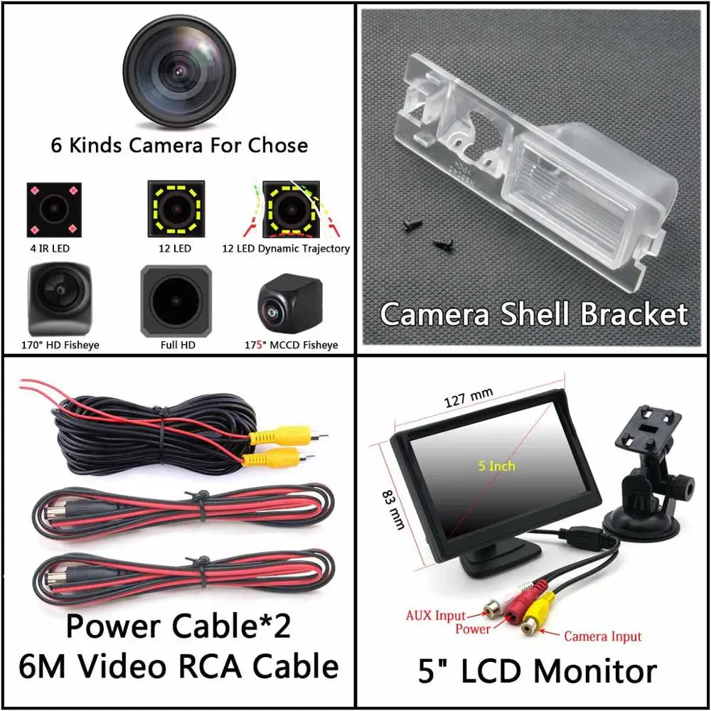 Camera 5 inch LCD 175 градусов MCCD рыбий глаз 12LED HD камера заднего вида для Fiat Avventura Grand Siena Ritmo Croma Bravo Brava Grande Punto Car - Название цвета: Camera 5 inch LCD