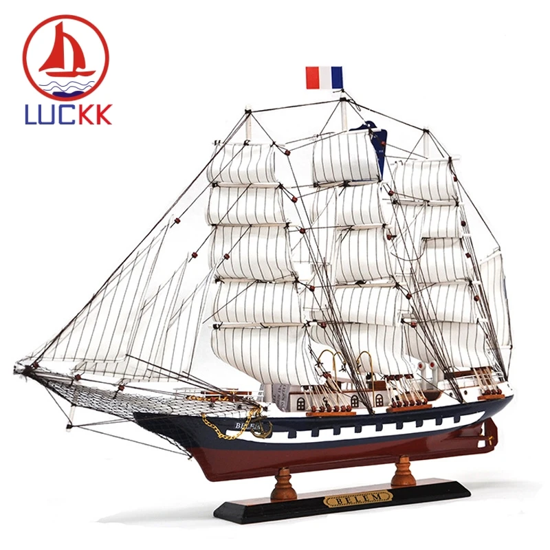 

LUCKK Ships Model Exquisite Home Interior Decoration Crafts BELEM Wooden Room Wood 65CM Figurine Miniature Health Wood Metal