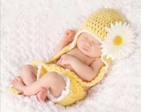 newborn photography props handmade knit hat childrens baby photography photo clothes hundred days baby yellow flower costume