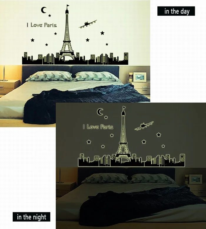 Большой Серебристое свечение в темноте светящееся виниловое украшение виде