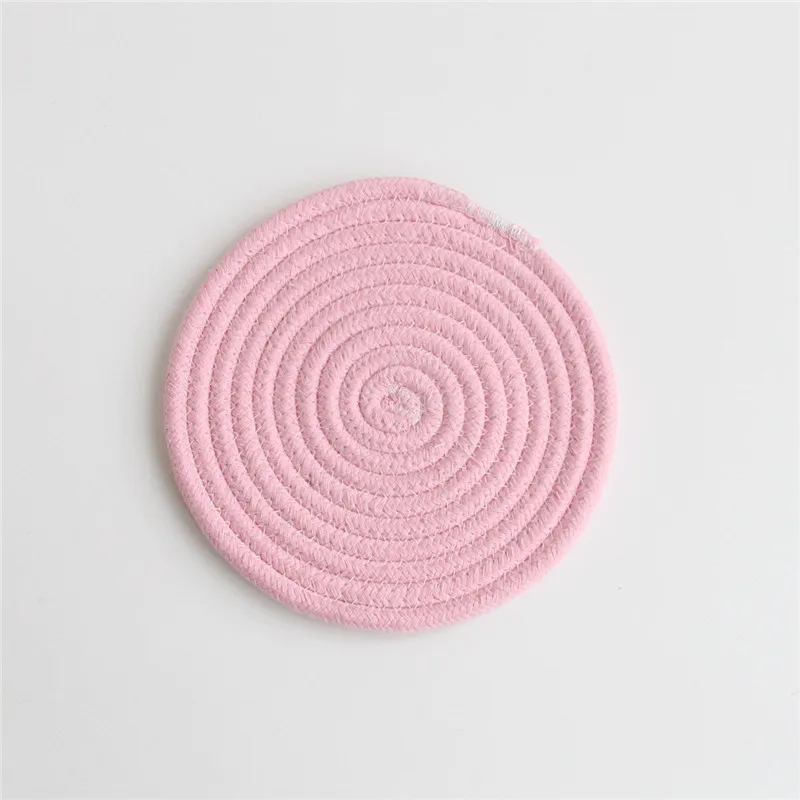 Pink Тканые коврики для стола ручной работы с хлопковой веревкой, салфетка, посуда, чашка для напитков, подставка, изоляционный коврик, кухонный ужин, домашний декор - Цвет: Pink