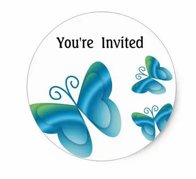 

1.5inch Butterflies You're Invited Envelope Seals Round Classic Round Sticker