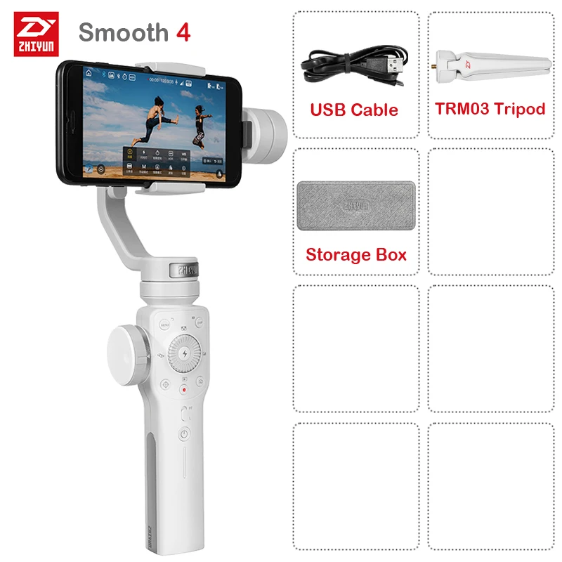 Smooth 4 White Zhiyun Smooth 4 3-осевой Ручной Стабилизатор на шарнирном замке для смартфона фокусировки камеры для iPhone X 8 7 6 Plus для samsung Galaxy S9+ S9 S8+ S8 - Цвет: Smooth 4 White