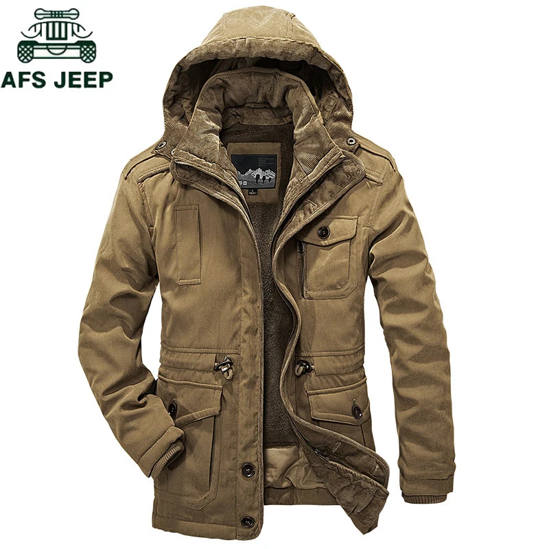 AFSJEEP брендовая Толстая двухкомпонентная зимняя куртка для мужчин, съемная шерстяная подкладка, военная парка для мужчин размера плюс 4XL, супер теплые мужские парки