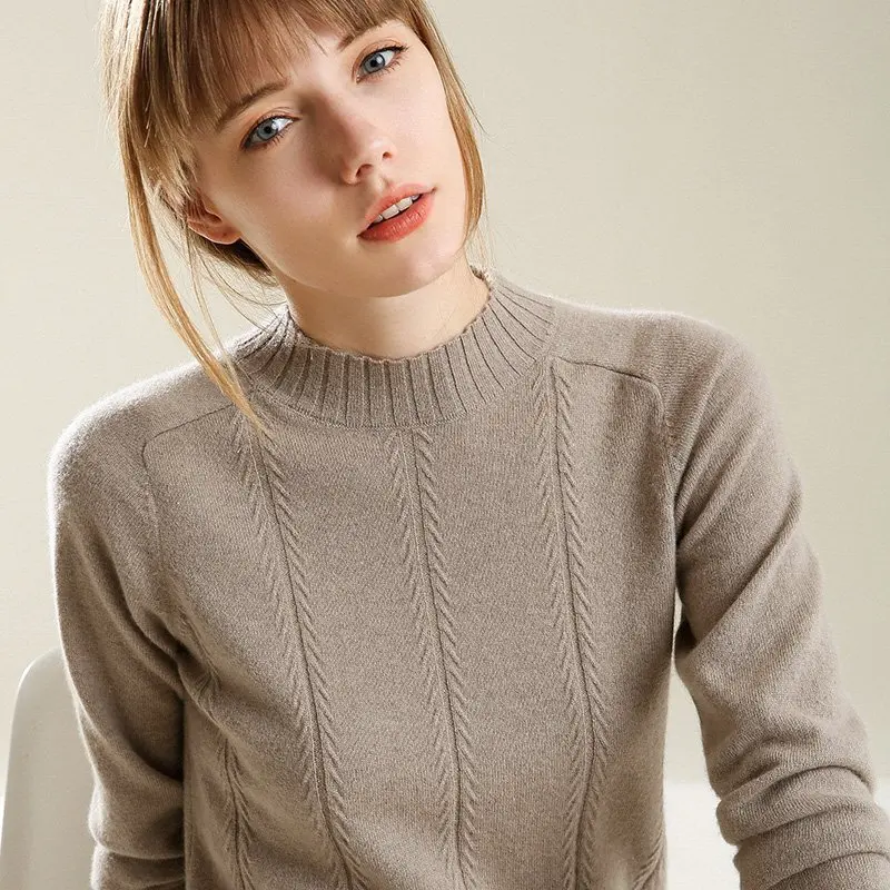 Women's Half Turtleneck Comb Wool Pullover Side Slit Front Cable Famale Jumper New Sweaters Full Sleeve 2018 Fall Winter | Женская