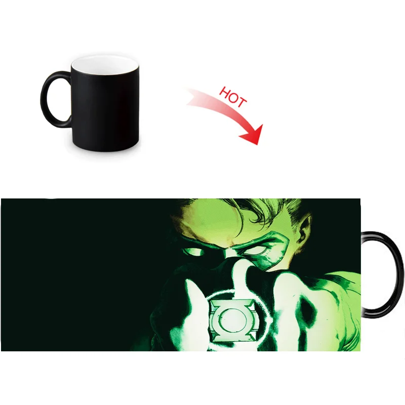 Green Lantern Magic DIY Mugs Heat Changing Color Water Milk Coffee Cup Black Transforming White Mug Gift Idea | Дом и сад