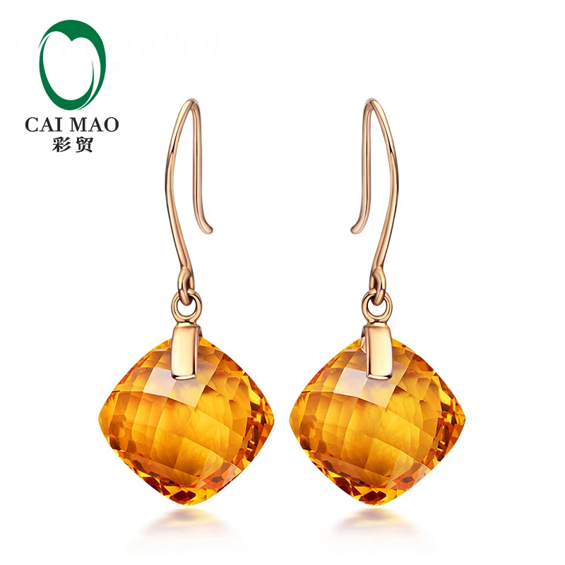 CaiMao 8.81ct натуральный срезанный цитрин или АМЕТИСТ 14 к Желтое золото висячие серьги для женщин