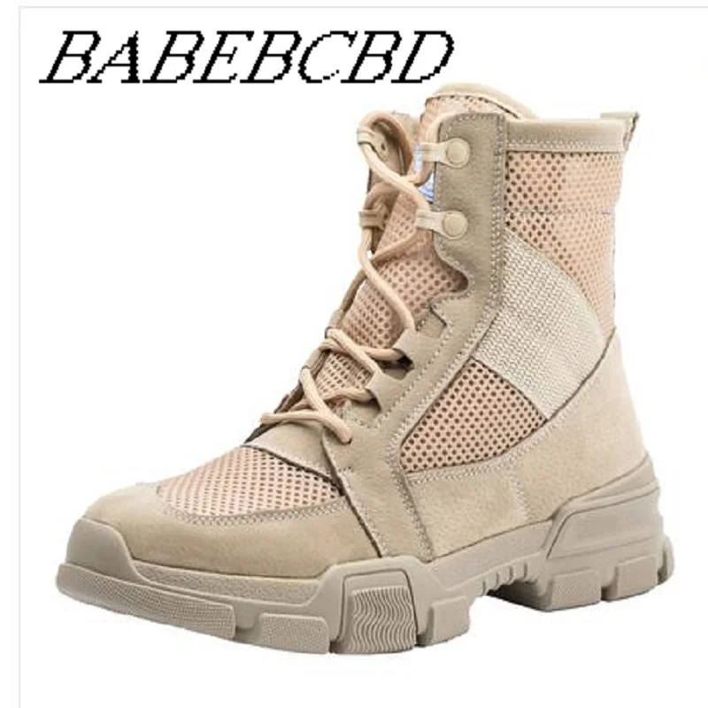 Beige mesh shoes Летние мужские армейские ботинки; мужские Ботинки martin со специальным солдатом, пропускающим воздух; ультралегкие сетчатые красные ботинки martin; мужская обувь с круглым носком - Цвет: Beige mesh shoes
