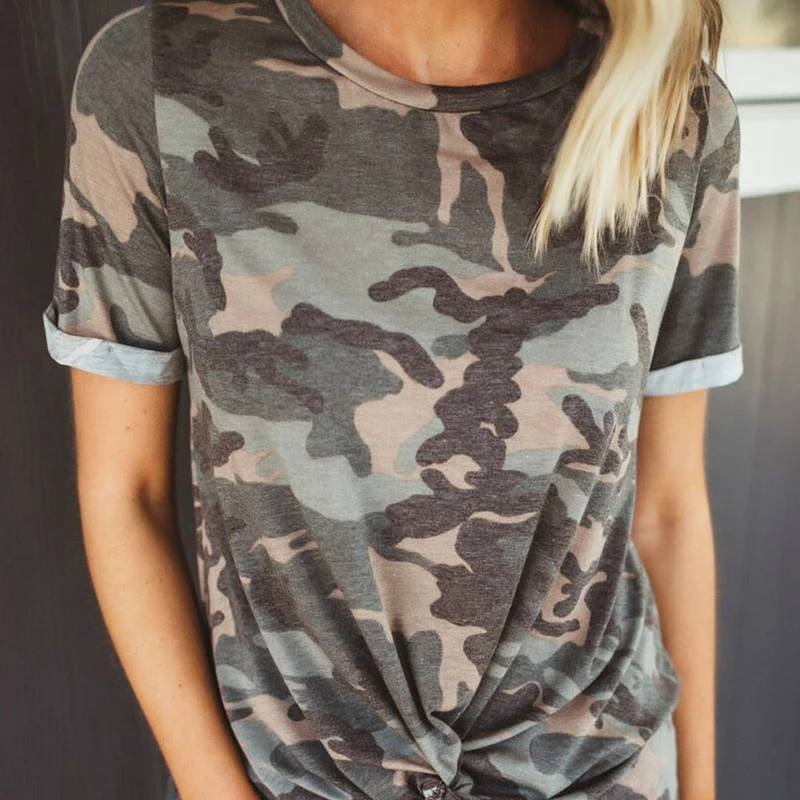 Женская футболка с принтом летняя камуфляжная Повседневная круглым вырезом