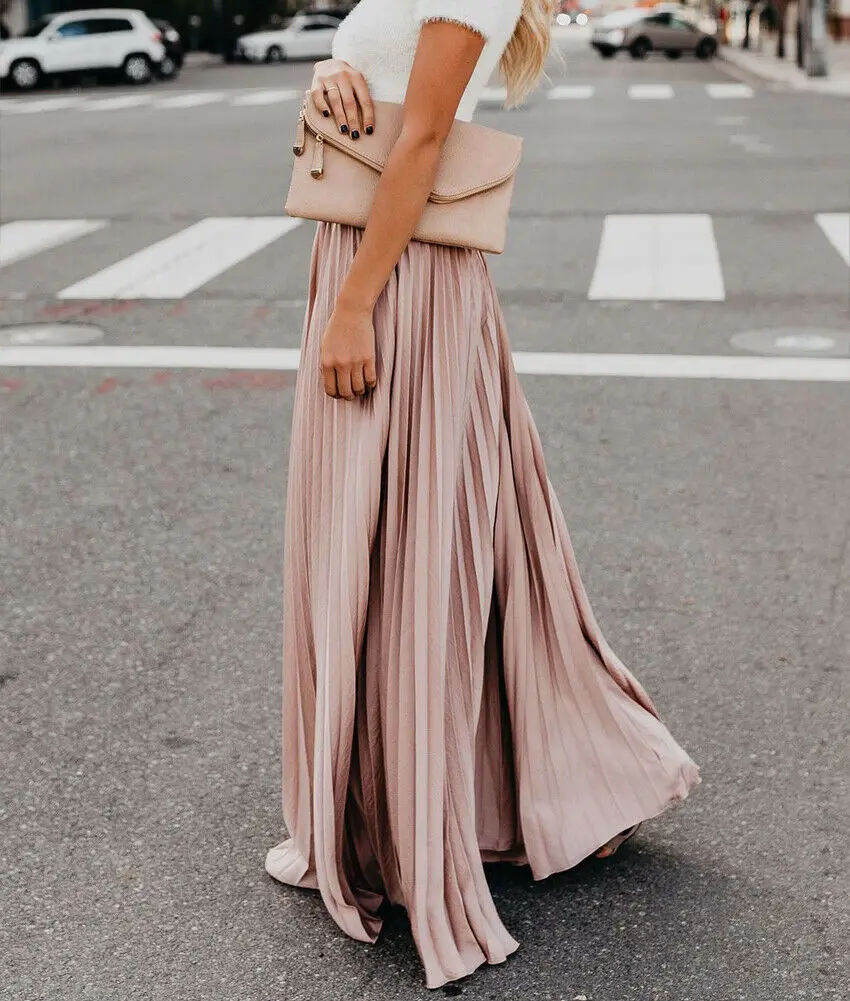 Для женщин Boho шифон длинная юбка макси женские пляжные Высокая юбка для офиса плиссированные Повседневный Сарафан Mulheres сделать партия Boho Praia