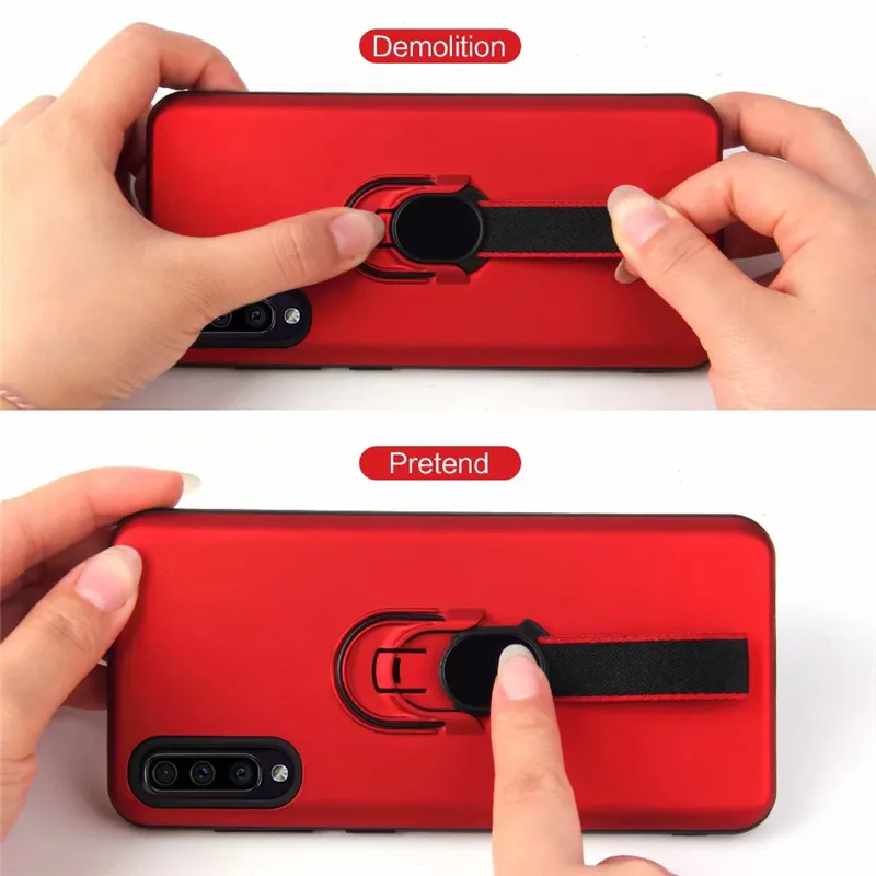 For Samsung Galaxy A50 A70 A40 A30 A10 Case Armor Shockproof Finger Loop Strap Back Cover M10 M20 M30 Hide Stand Holder |