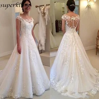 real wedding dresses 2019 abito da sposa crew neckline lace appliques a line tulle bridal dresses vestidos de noiva