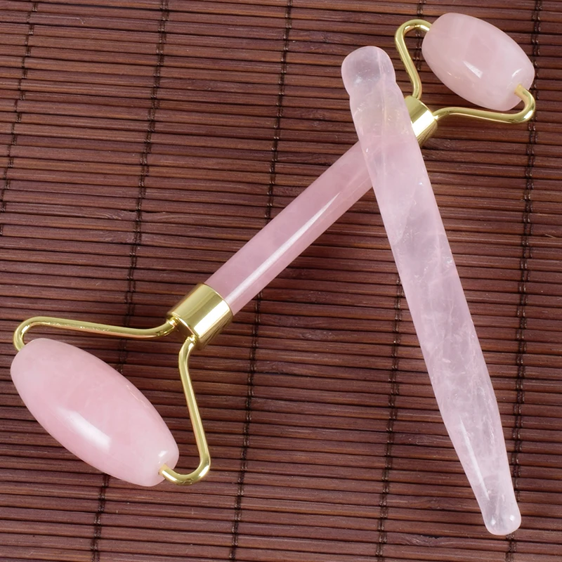 Ролик для лица Gua Sha инструмент массажный набор Китай традиционный натуральный розовый кварц спа иглоукалывание выскабливание тела лечебный камень макияж