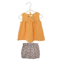 kaiya angel 2019 children girls summer clothing set mustard yellow sleeveless top floral shorts 100 cotton outfits 5pcslot